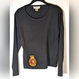 Silk Club Collection Black Long Sleeve Silk Nylon Blend Pull On Shirt Size Small